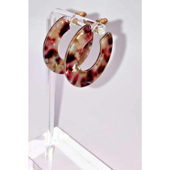 Pink White Mosaic Resin Hoop 1 5/8" Earrings! - Picture 6 of 10